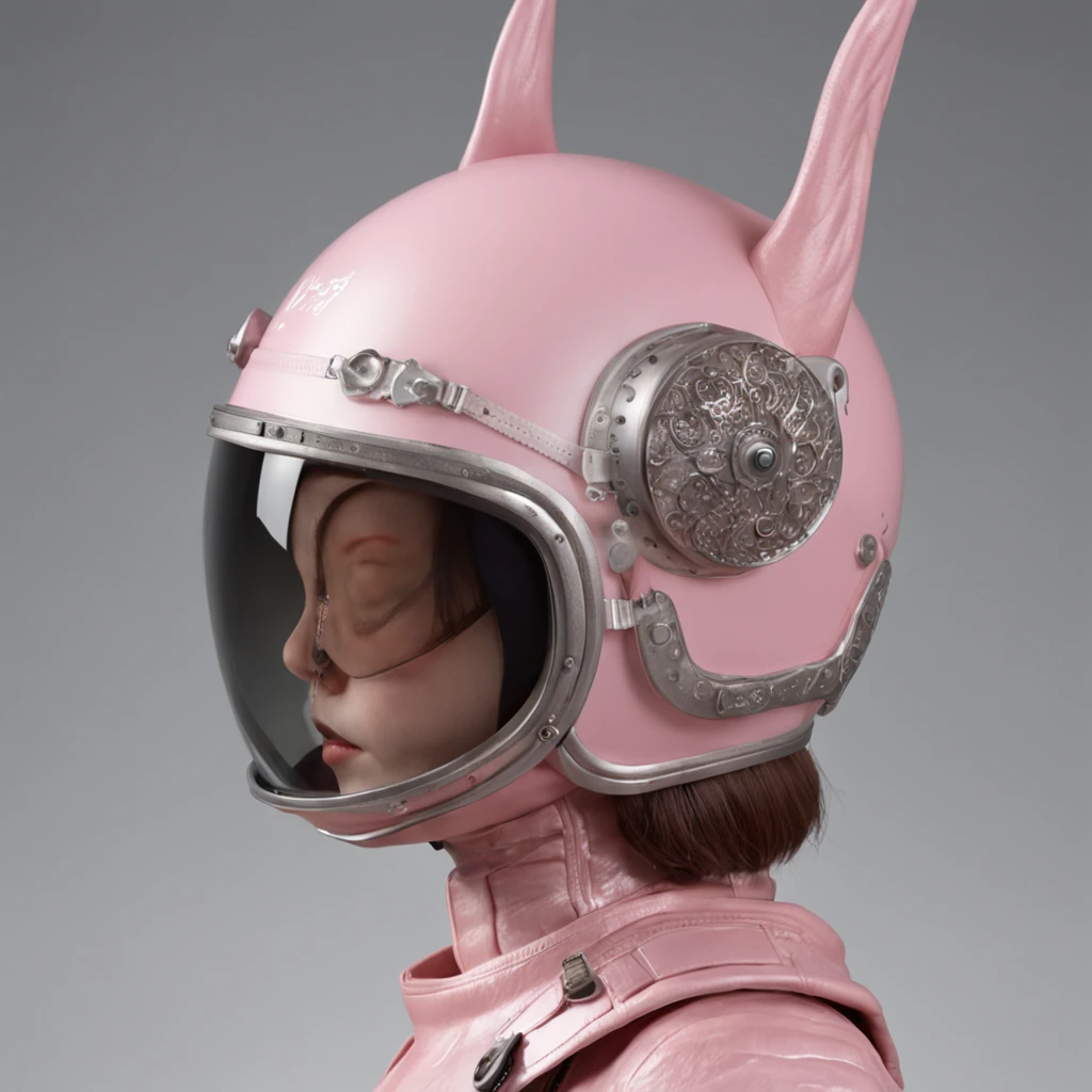 There is a 3D scene，There is a helmet on it, an illustration of by David B, rabbit shaped helmet, Wang Chen, Beautiful pink armor helmet, inspired by Ding Yunpeng, Owl helmet, author：David Diao, Inspired by David Diao, wearing skating helmet, floating headsets, inspired by Dong Yuan, Glass bubble helmet