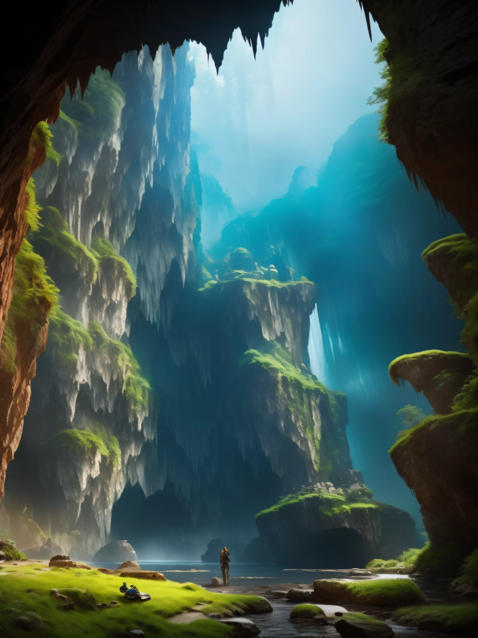 "an award-winning shot of a beautifully realistic detailed cave, the cave is like a large dome, fantastic stalactites, hyper-realistic photo (cinematic lighting: 1.1), soft lighting, inside heart of a volcano, photo-realistic fantasy style, setting by an award-winning Fantasy award winner Film Academy, Zeiss Supreme 50mm prime lens, sharp, clear focus, shallow dof, fantasycore, stonecore, beautiful color grading, dynamic composition, brilliance,