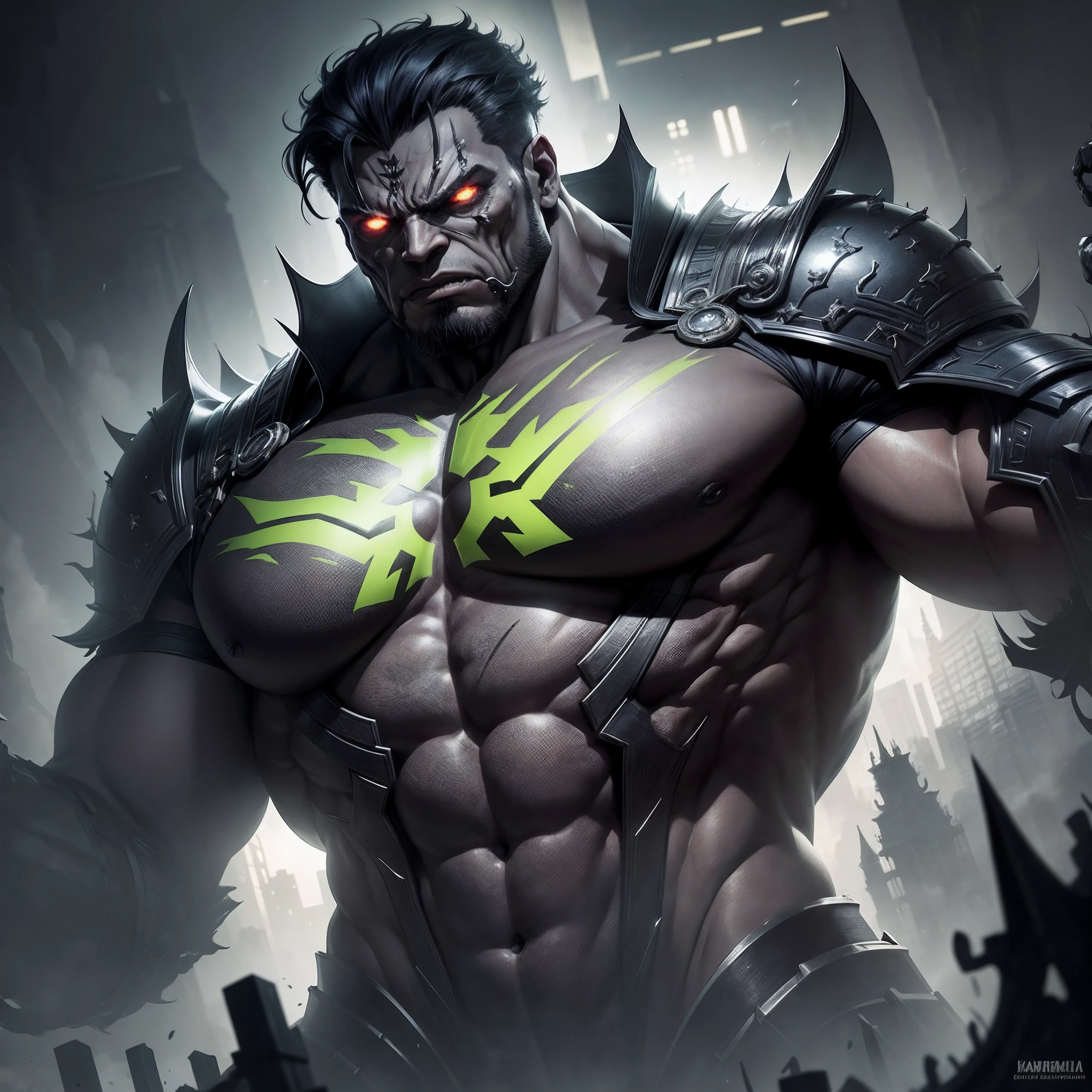 "Hulk de filigrana gigante [metal:1.1|Homem:0.8|machine:0.9|sombra:0.9] , manto, Metal mask, Estilo DND, horror (tema), deslumbrante, detalhes ultra-realistas, Sombras profundas, striking lighting, atmosfera rica, Scary and vivid details, atmosfera de suspense intenso"