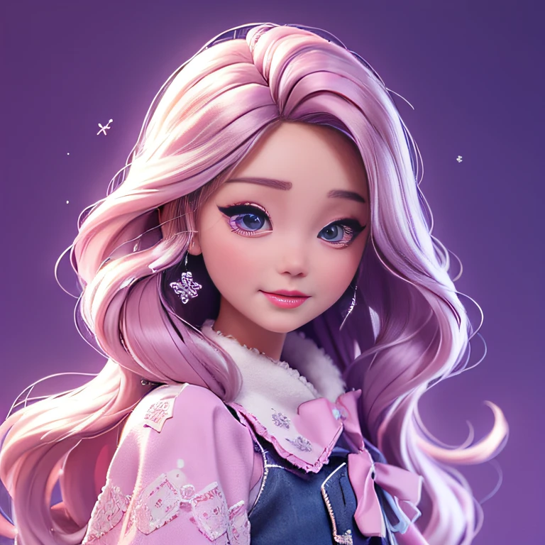 3D modeling，1：20 miniature toy models，Toy Barbie，32K fantasy Barbie（tmasterpiece，k hd，hyper HD，32K）Purple-pink flowing hair，Dream Barbie girl ，toys（realisticlying：1.4）Hold your head high，Be proud，Dream Barbie，Tsundere，Snowflakes fluttering，Snowflakes fluttering，Snowflakes fluttering，Snowflakes fluttering，Impeccable，Dream Barbie( reasonable design, Clear lines, High sharpness,Best quality, Very detailed, Masterpiece, offcial art, movie light effect, 4K )toys