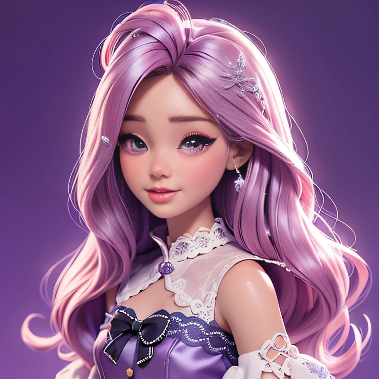 3D modeling，1：20 miniature toy models，Toy Barbie，32K fantasy Barbie（tmasterpiece，k hd，hyper HD，32K）Purple-pink flowing hair，Dream Barbie girl ，toys（realisticlying：1.4）Hold your head high，Be proud，Dream Barbie，Tsundere，Snowflakes fluttering，Snowflakes fluttering，Snowflakes fluttering，Snowflakes fluttering，Impeccable，Dream Barbie( reasonable design, Clear lines, High sharpness,Best quality, Very detailed, Masterpiece, offcial art, movie light effect, 4K )toys