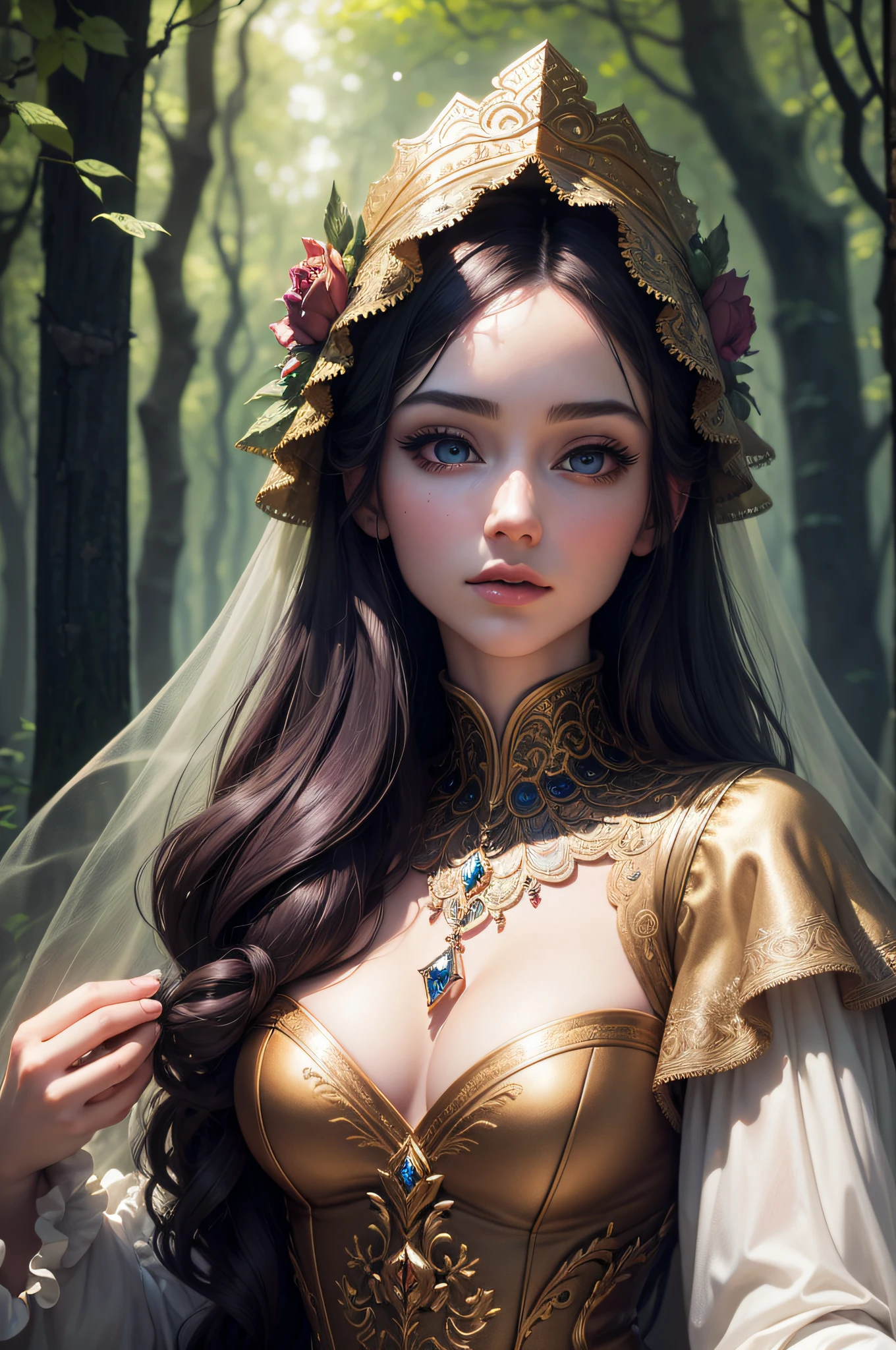 Masterpiece, Surreal beauty, surreal, Into the woods, 8K high resolution, silky, Sharp focus, Illustration, 64k, The ultra-detailliert, Very precise and detailed., Bokeh lighting, intrikate, Epic --auto