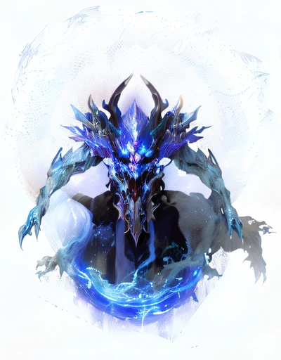 Alphad image of blue and white creatures with blue light, Protoss!!!!, king of time reaper, Protoss!!, lich demon mage class, Protoss, Ice Mage, lich, raziel irl, demon necromancer, ornate supreme demon overlord, Glowing throne, ice lord, Necromancer, thanatos
