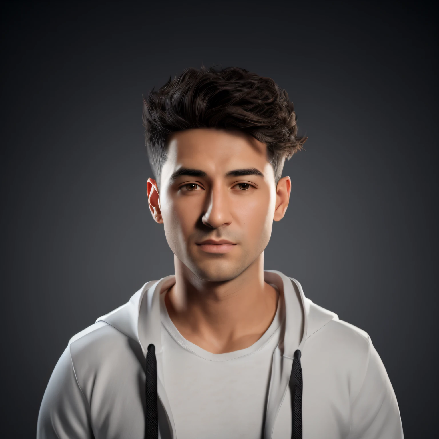 arafed man with a hoodie and a white shirt, realistic studio portrait, 8k portrait render, hyper real render, 3d character realistic, cinematic realistic portrait, realistic face moody lighting, highly detailed vfx portrait, realistic portrait photo, soft portrait shot 8 k, realistically rendered face, hyper realistic render, unreal engine character art, smooth 3d cg render