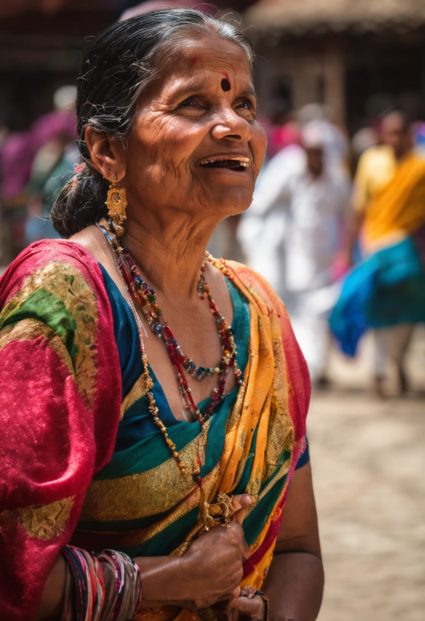 A Nepali woman in a beautiful sari, Sus manos despegando lentamente la tela para revelar sus intrincadas joyas..