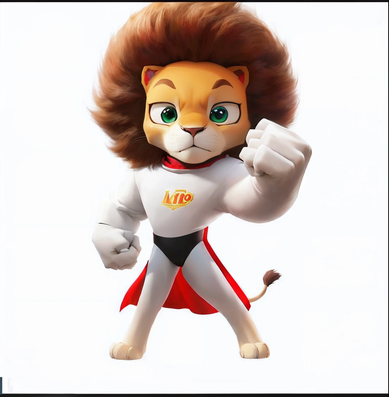 Cartoon lion with a red cape and cape in, animation character, robot lion, Arte Oficial, 2 d full body lion, arte oficial do personagem, Simba, mascote de corpo inteiro, arte conceitual oficial, lion body, Personagem ideal da Pixar, promotional render, personagem do filme, Como um personagem da Pixar, personagem pixar bonito, personagem pixar, No estilo de Kyrill Kotashev