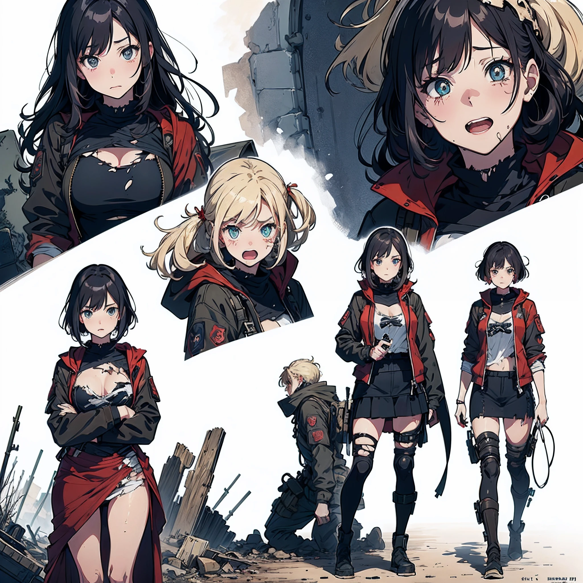 ((masterpiece))), (((best quality))), ((ultra-detailed)), ((highly detailed CG illustration)), ((extremely delicate and beautiful face)),(masked ), cinematic light, absurd clothes, ung girl,( (character sheet)), concept art, ((full height)), (masterpiece:1.2), (best quality:1.3), (single background, white background: 1.3),( CHARACTERS OF THE POST-APOCALYPTIC WASTELAND WORLD)))), (( Characters WANDERERS RAIDERS)), ( MAD MAX concepts))))), (( beautiful face)), (( quality face)), (((beautiful anime eyes of the characters))) , ( high-quality anime eyes of the characters), (((quality anime pupils)), (((beautiful anime pupils)), (( beautiful shape of anime eyes)) , (( beautiful shape of anime pupils)), (( all faces with anime eyes)), ( simple anime eyes of the characters))))) ( bare skirt))) (( without panties)) , wet skin, water , ((( very erotic pose))) , ( post-apocalyptic wastelands)))), crossout frenzied, bright hair, (((very torn clothes))), atmosphere post-apocalyptic world, ((( fight girls))))) , ( fight girl)))) , (((( hold the dru's friend by the clothes))), (( tear each other's clothes)))) , (((( pull clothes))), ( naked torn clothes))))))), ( (( evil))))) , (( covers the body)) , ( extremely embarrassed face))), ( excited))) , (dodges explosions))) , ( Character of the post-apocalyptic world))), ( shoots an explosion from his hand)))), (( lies on the ground)))), ((torn clothes))