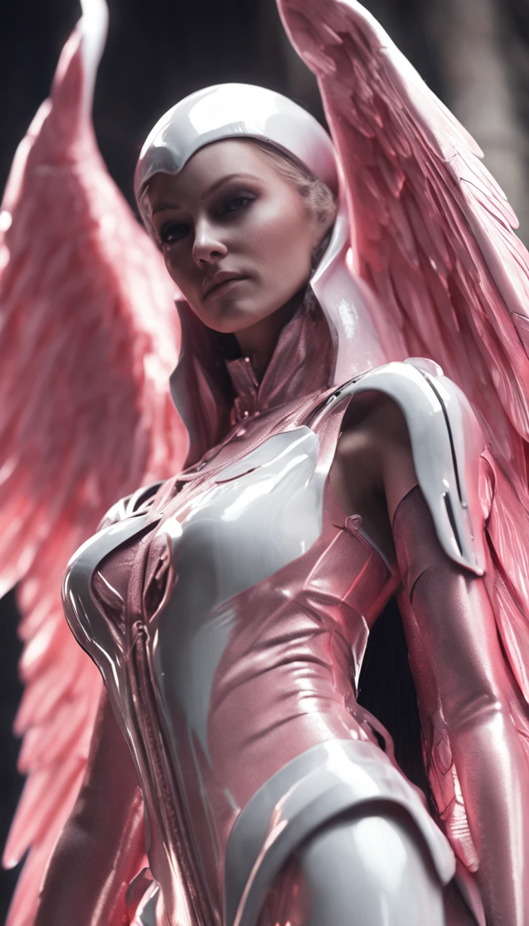 Close-up of angel statue with wings, angel of death, angel of death, unreal engine rendered + A goddess, villainess has black angel wings, the angel of death with a halo, angel in plastic armor, Flowing white robe, portrait of the angel of death, angel knight gothic girl, full - body majestic angel, angel protecting woman, Cover art, Take control of your life, Stick to life, One is called "Snatch life"Full body like,(RAW photo:1.2),Pink latex jumpsuit,Hollow-out on,Holt collar, latex shiny,tight-fitting,sweat leggs,White liquid, Pink body, wearing atsuko kudo latex outfit, wearing tight suit, Smooth pink skin, catsuits, Wearing latex, shiny plastic, shiny metallic glossy skin, The color of pink glow, latex outfit, chrome bodysuit, cyberpunk glossy latex suit, Shiny, futuristic glossy latex suit spread their legs M-shaped legs angry look sullenness Irritated,white liquid all over body,