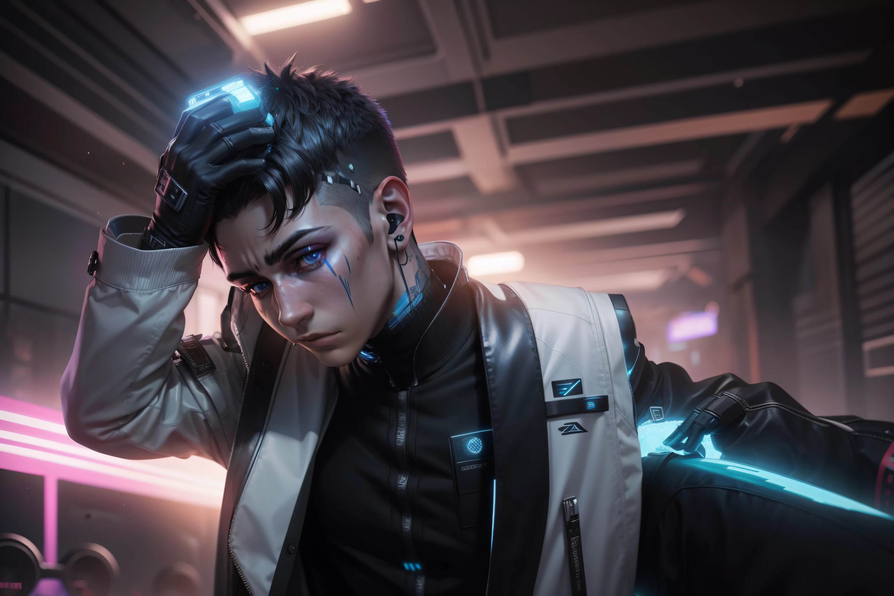 Change background cyberpunk boy, realistic face,8k, ultra realistic face
