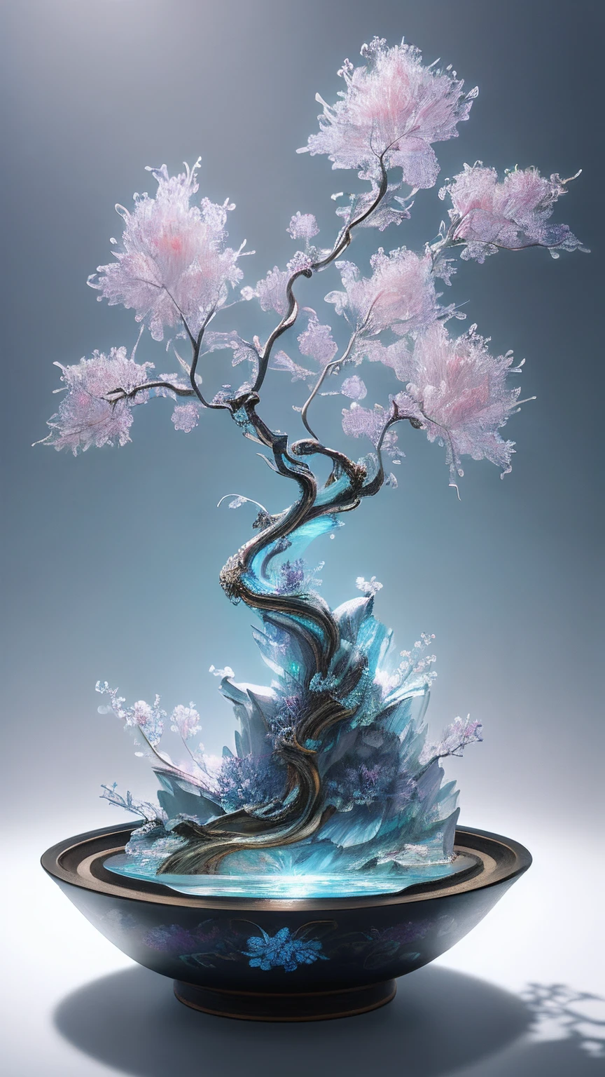 best quality, realistic, photorealistic, ultra detailed, "Mountain of Flower and Fruit+Fairy+Chinese Architecture" highly detailed carving on "southern ice" porcelain,Ultra wide angle,Accent Lighting,Volumetric Lighting,backlighting, (detailed light),((an extremely delicate and beautiful)),dramatic_shadow,ray_tracing,hdr