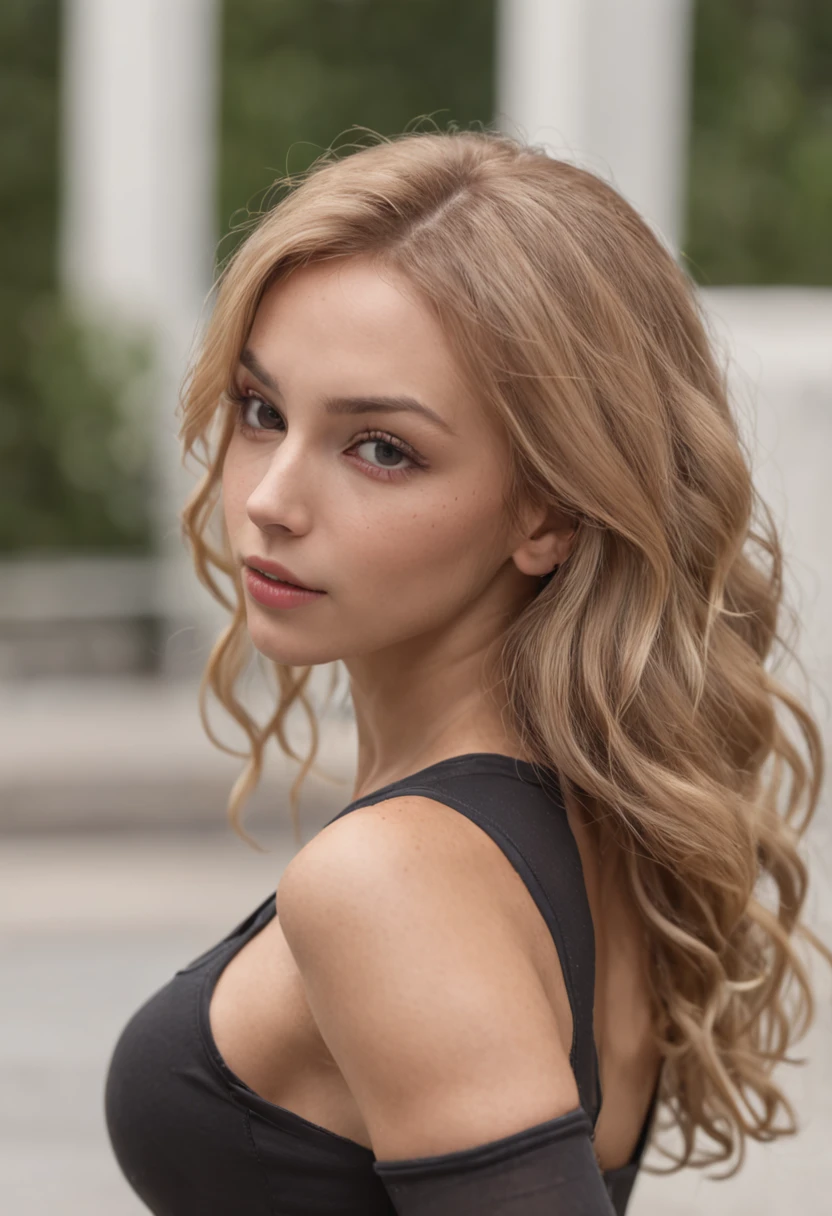 Sexy women, 20 yr, thinness, sport, shiny tanned skin, pechos enormes, Slim waistline, curly blond hair, black undersuit, realisticlying, Cinematographer, Real, Natural
