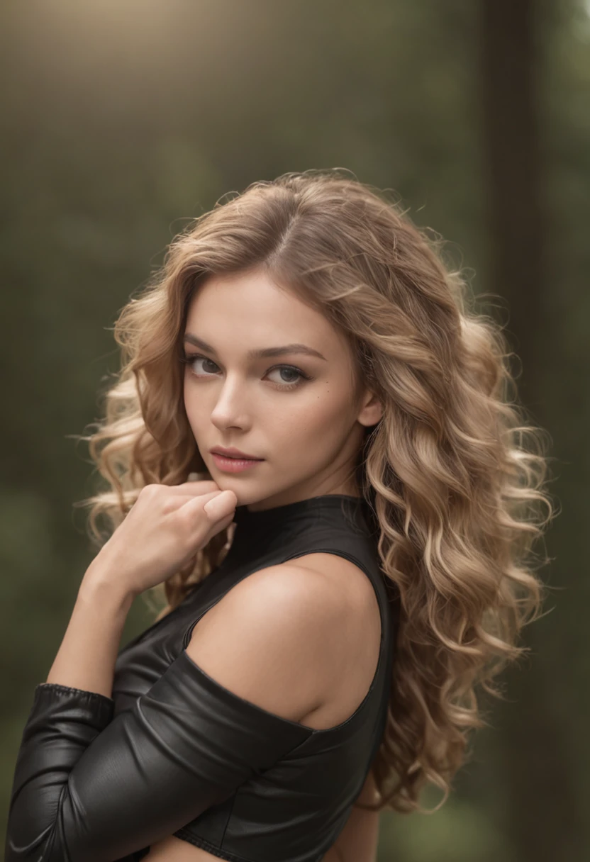 Sexy women, 20 yr, thinness, sport, shiny tanned skin, pechos enormes, Slim waistline, curly blond hair, black undersuit, realisticlying, Cinematographer, Real, Natural