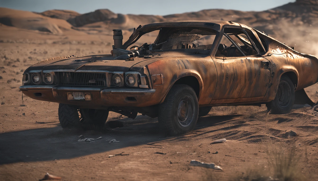 Mad Max Woman, photographrealistic, Postapocalypse、rifle、(((naked))), huge tit、Young woman、Lots of skin、