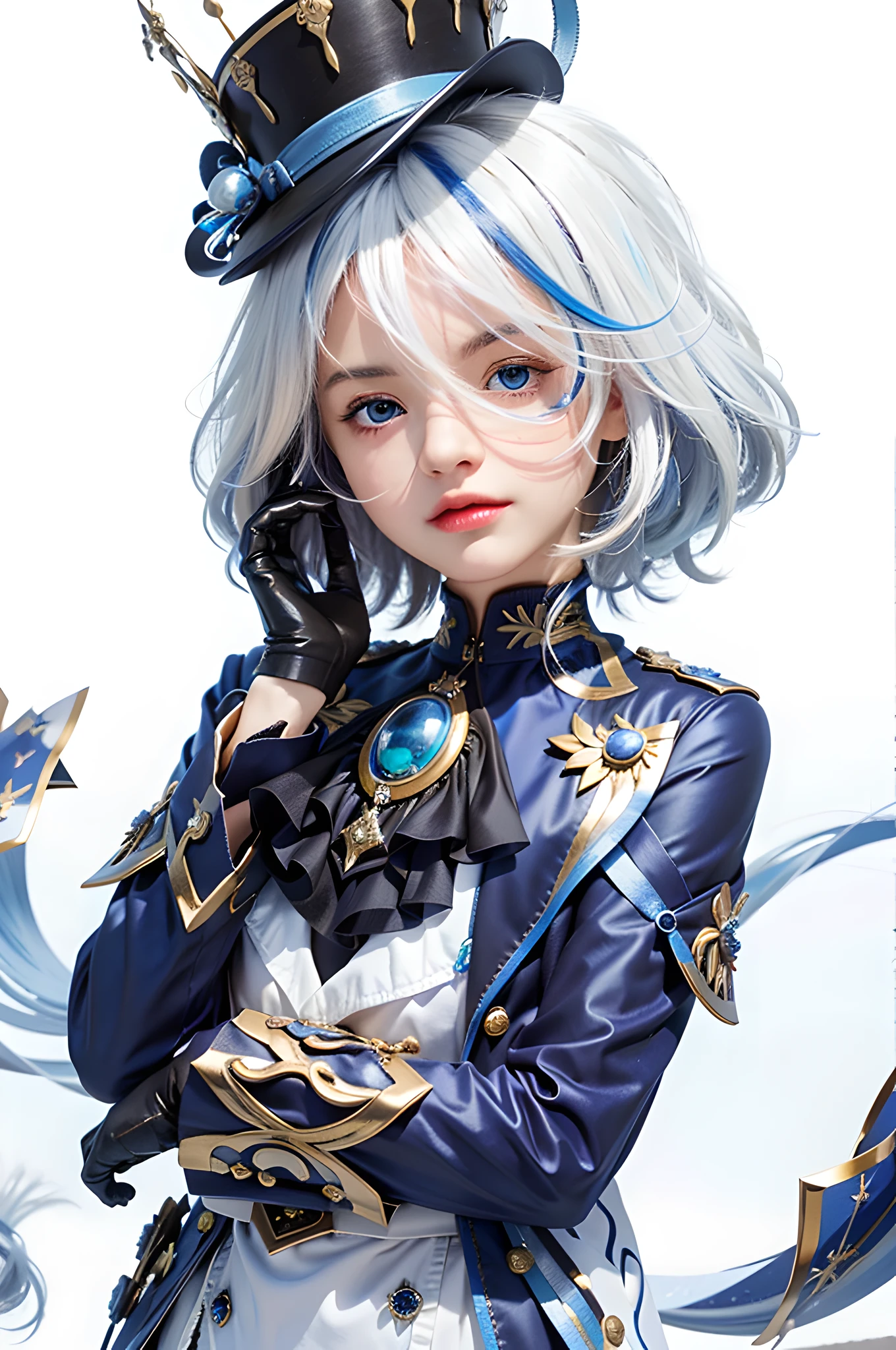 (photorealistic:1.4), best quality, masterpiece, ultra high res, 1girl, (detailed face:1.2), (detailed eyes:1.2), (detailed hair:1.2), (detailed clothes:1.2), 4k, (detailed color:1.2), blue eyes, blue hair, white hair, streaked hair,