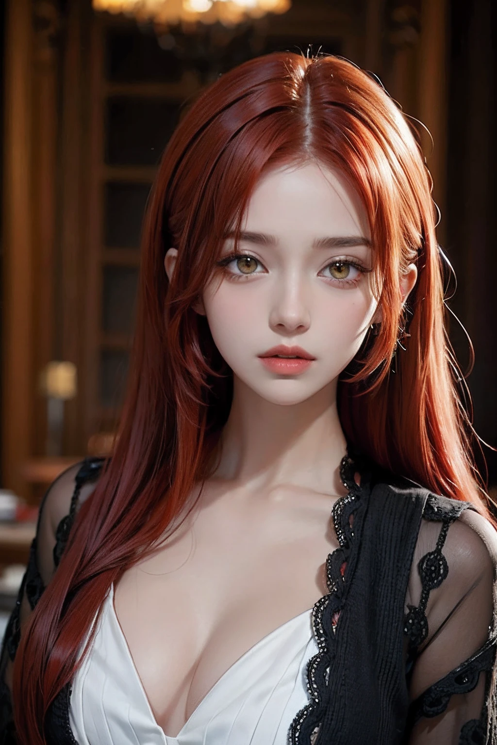 Masterpiece, Highest quality, Highly detailed, unity wallpaper 8k, firmament, 1 girl, Heavy machinery, gradient hair, hair between the eyes, Ahoge, : 16,mote photos, beautiful face, Nezo White,Chinese girl, big breasts, jewelery, Some women&#39;s jewelry, red hair、long hair、tattoo, beautiful goddess, the most nsfw ters here
