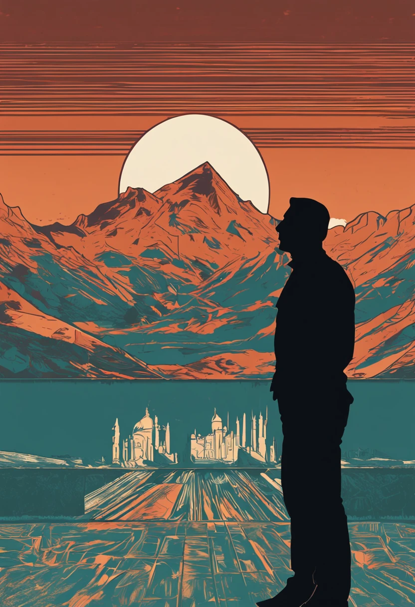 The Arad man in a black shirt stands in front of the mirror, Official illustration, Silhouette, silhoutte, silhouette of a man, looking in a mirror, silhouette of man, male art, looking in the mirror, Dark portrait, looking in a mirror, Detailed silhouette, Guviz-style artwork, Black silhouette, author:Sergio Burzi