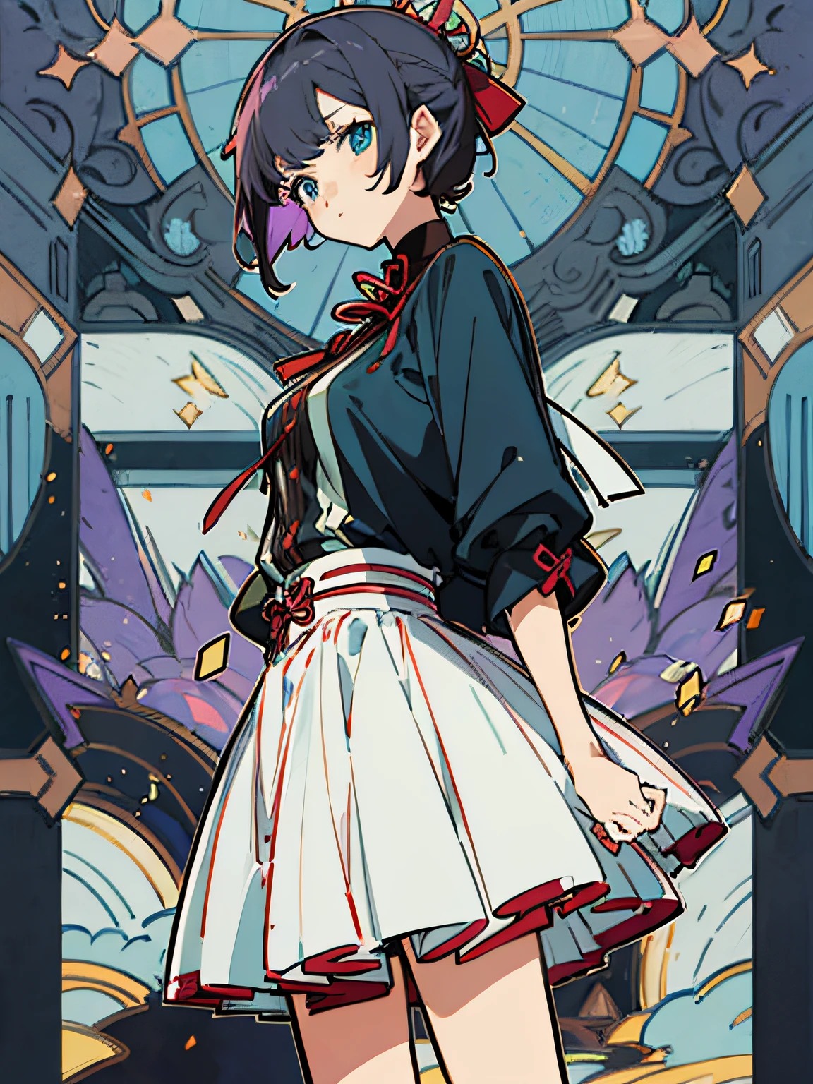 bungou stray dogs anime  anime girl with short black hair and blue eye top-quality、​masterpiece、hight resolution、Purple Shorthair, cool looking, tied up hair