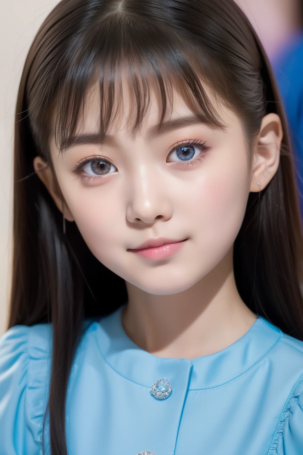 Close-up of a 5 year old girl in a blue dress holding a mobile phone, young wan angel, wan adorable korean face, tzuyu from twice, Cai Xukun, Korean girl, She has a cute face, bae suzy, Shin Jinying, ulzzangs, Ruan cute vtuber, jaeyeon nam, Good young girl, beautiful lovely