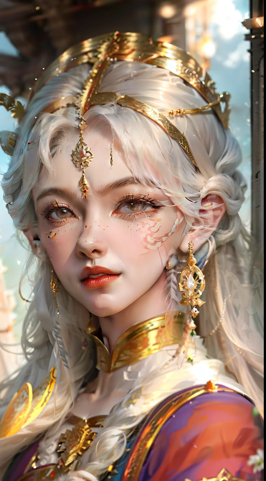 offcial art，统一 8k 壁纸，ultra - detailed，Beauty and aesthetics，big breasts beautiful，tmasterpiece，Best quality at best，（zentangle，datura，Tangles，entangled），（ecstasy of flower：1.2）dynamic angle，Cute and delicate face，Fine face，the golden ratio，face in golden proportions，Expressive eyes，s the perfect face，Perfect skin，Flawless Face，Clear face，shinny hair，paleskin， Proper body proportion，perfect anatomia，realistic skin textures，lusciouslips，Glossy lips，Natural makeup，beautiful bright pupils，slender figures，complex eyes，Detailed pupils， Detailed face and eyes， long eyelasher， Blushlush， nice hand， perfect hand， Nice face， beautiful female bodies， finelydetailedskin， Oily glowing skin， BREAK， （（（（（Pedras preciosas， Forbidden castle on the mountain， pixelart， art for the game， Critical vision， hyper realisitc））））， BREAK， （PureErosFace_V1：0.5）， （ulzzang-6500：0.5）， （kbxll：0.6），romanticism lain，atmospurate