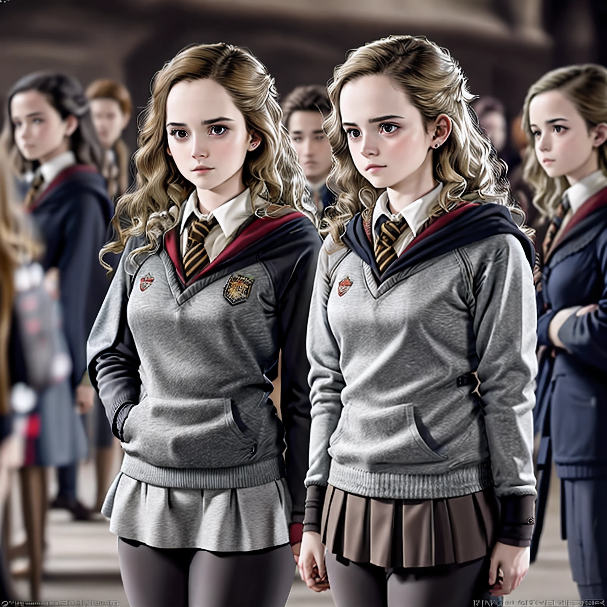 Full-length view (1 person: 1.6)(portrait of a emma Watson as Hermione Granger lifting skirt and showing off panties), (in a Hogwarts uniform intimate, detailed: 1.3),(bright lighting: 1.3)(panties: 1.3), (very detailed face: 1.4), (Hogwarts library on background: 1.2), (8k, uhd, DSLR, high quality, cinematic lighting, bokeh), (dramatic, award-winning photography, incredible masterpiece: 1.3)