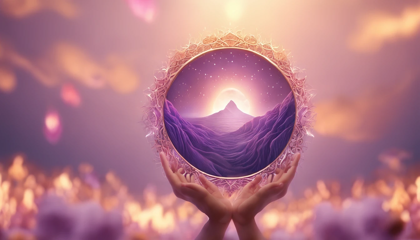 Realistic image with a soft and comforting background with warm colors such as blue and purple tones that convey serenity and spirituality. In the center of the image, a picture of perfect hands well drawn with 5 fingers stands out, with a thumb joined in prayer, with a soft light radiating from them, symbolizing intercession and spiritual connection.
Around the hands, there is a circle of small miniature photos of channel subscribers, showing diversity and unity in the community. The photos are slightly blurry, representing the anonymity of the subscribers, but still revealing a sincere connection.
As a finishing touch, a soft golden light effect permeates the entire miniature, adding a touch of divinity and hope.