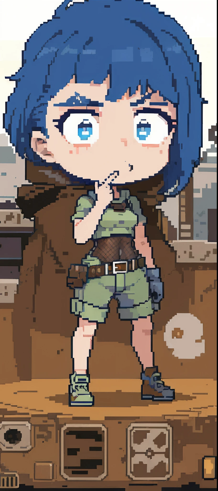 (tmasterpiece, hiquality, beste-Qualit), pixel, Pixel Art, 1 girl, Mad Max ,in a gas mask , body complet, (((Contemptuous, Hesitate)))