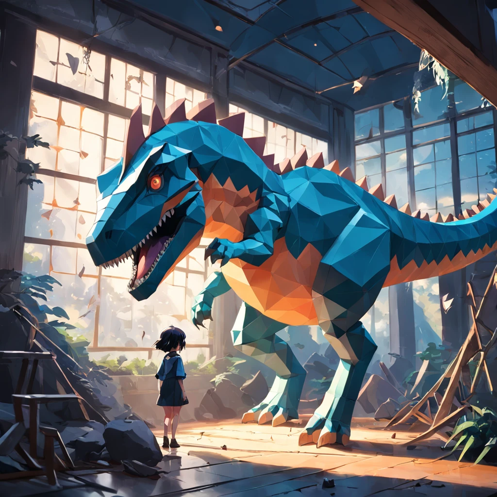 Create dinosaurs using geometric shapes, But make these shapes look like "bach" Tai "change"