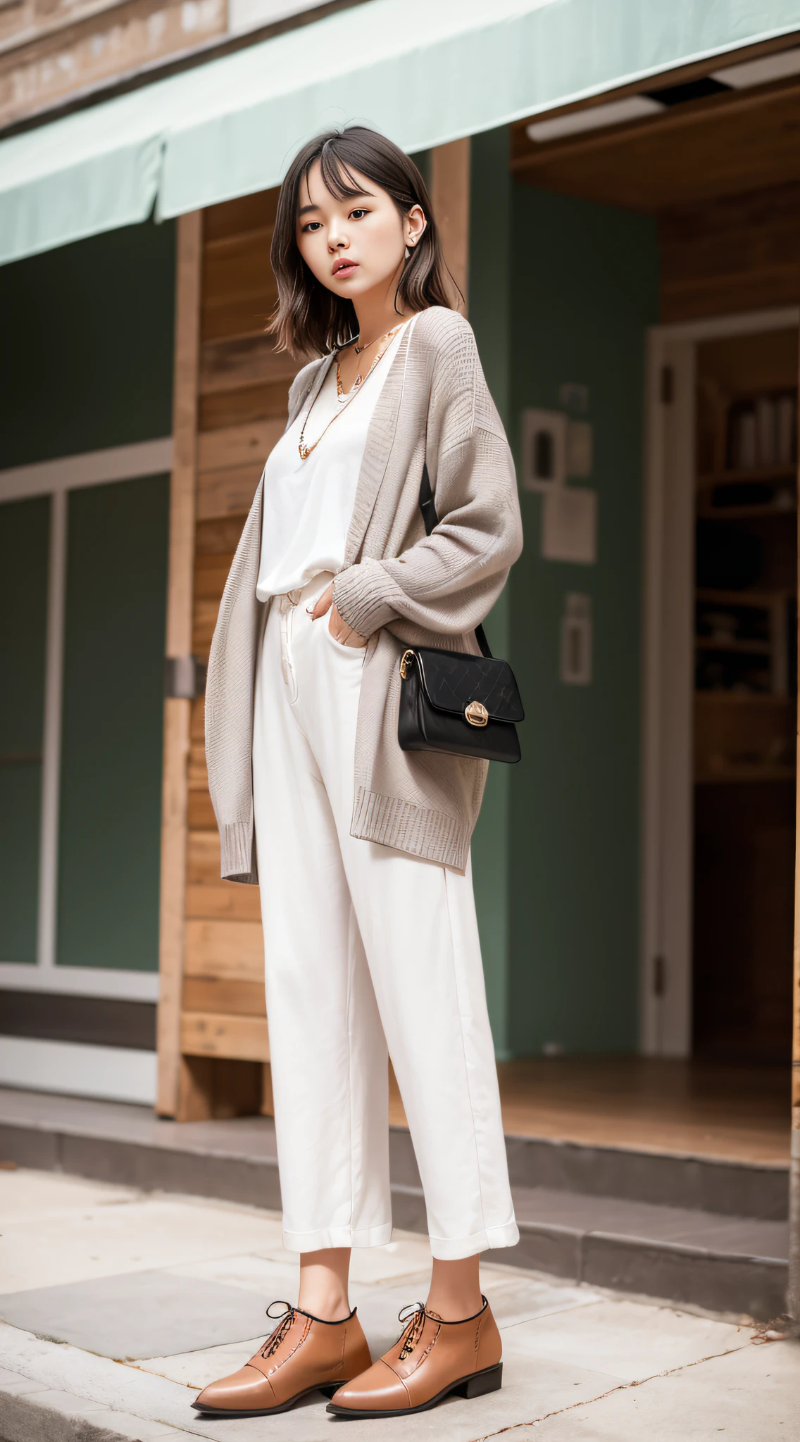 nipple tops:Choose a loose-fitting cardigan or woven sweatshirt,Choose from models with small animal or natural element patterns,Or opt for minimalism, Solid color style。 Bottoms:Wear yours with high-rise, wide-leg pants or an A-line skirt,Choose from printing or splice styles,It shows a fresh literary and artistic atmosphere。 shoe:Choose a comfortable pair of flat shoes or small white shoes,You can also opt for some girly soft-soled shoes or Martin boots。 Accessories:Some simple necklaces or bracelets can be worn,Or opt for a fun backpack or mini cross-body bag as a touch。Sweet girl