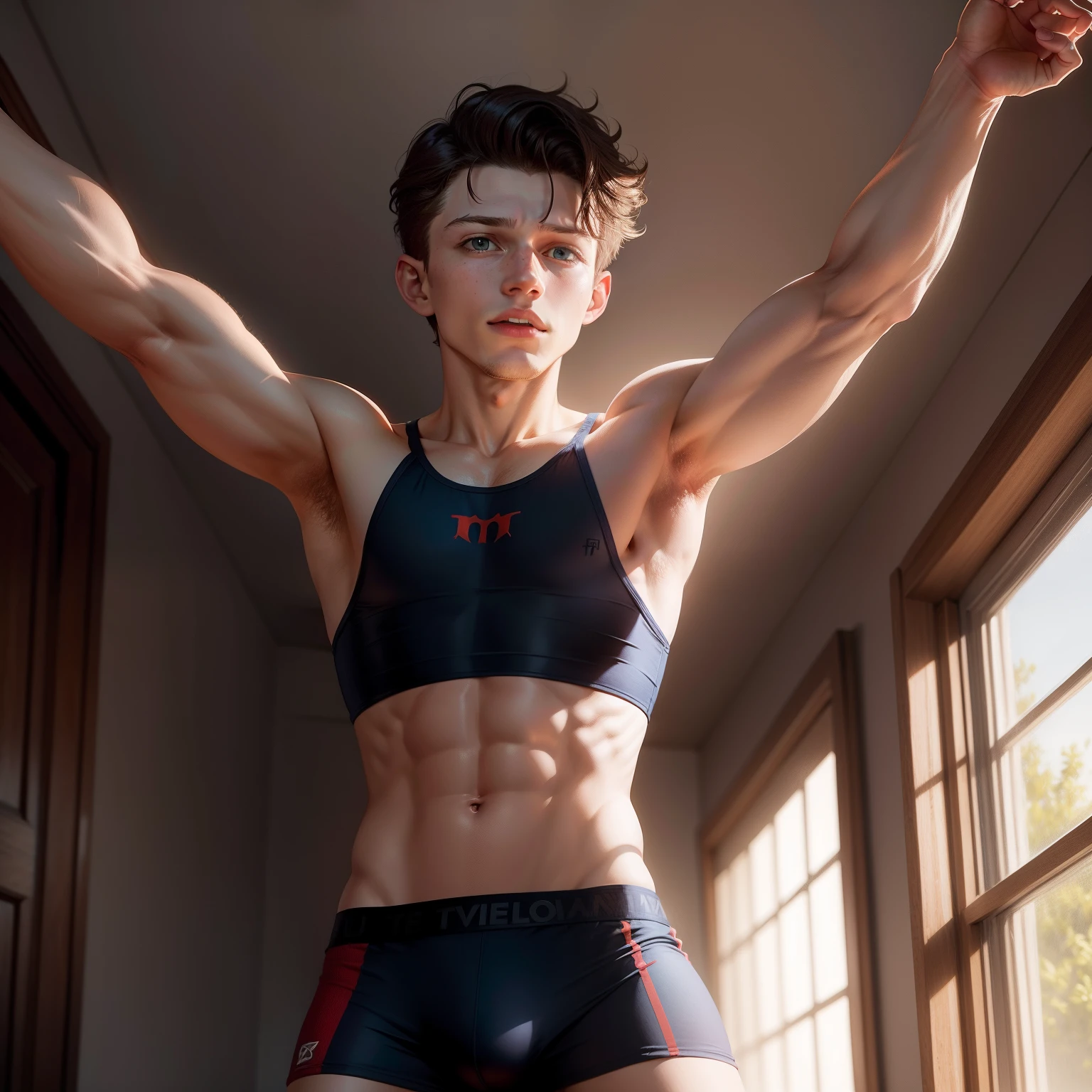 TomHolland,Underwear,srestrained,Raising both arms,