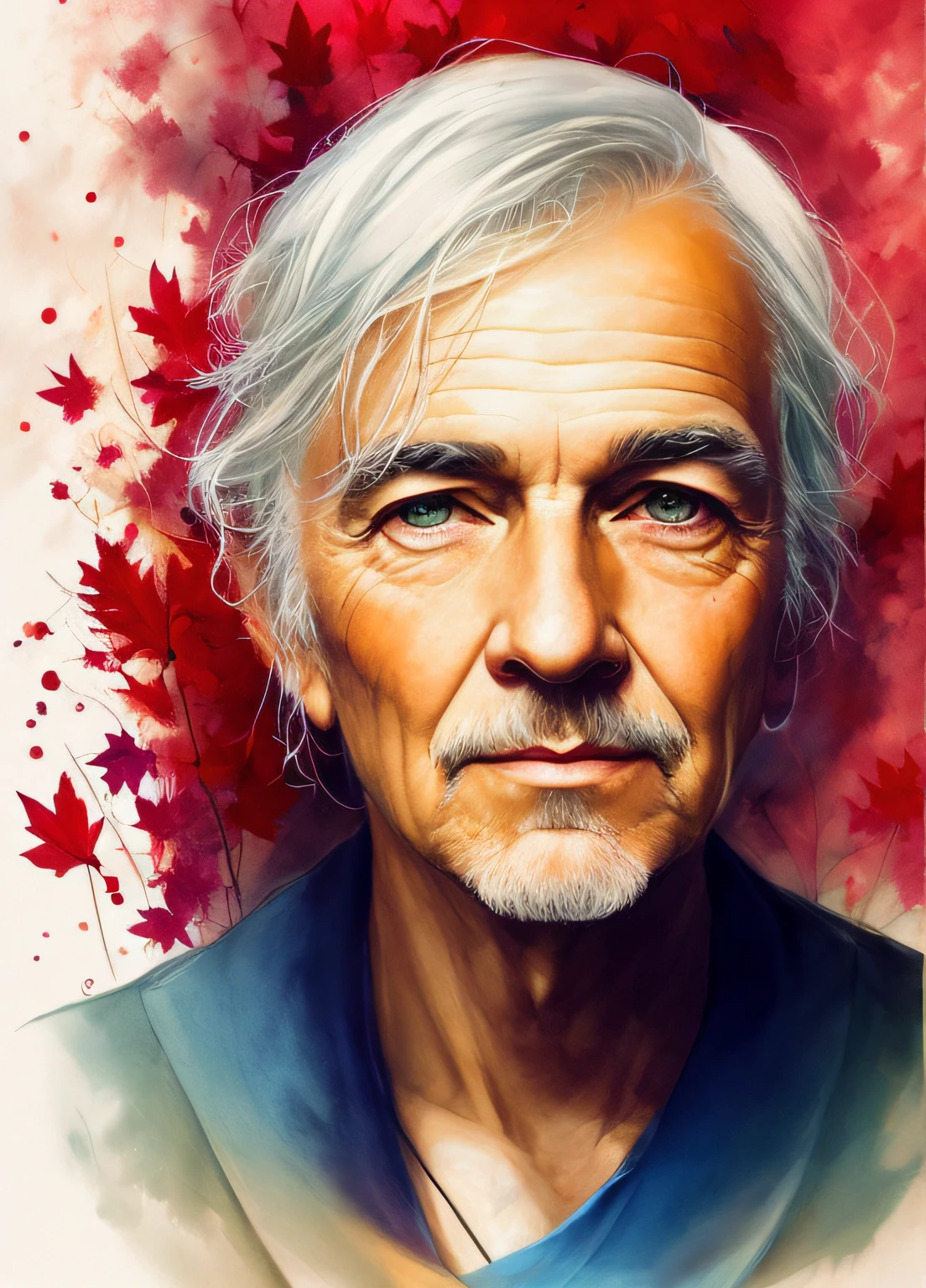 Inspiration for Agnes Cecile，Gray-haired old man，Luminous design，pastelcolor，Ink drops，Autumn lights