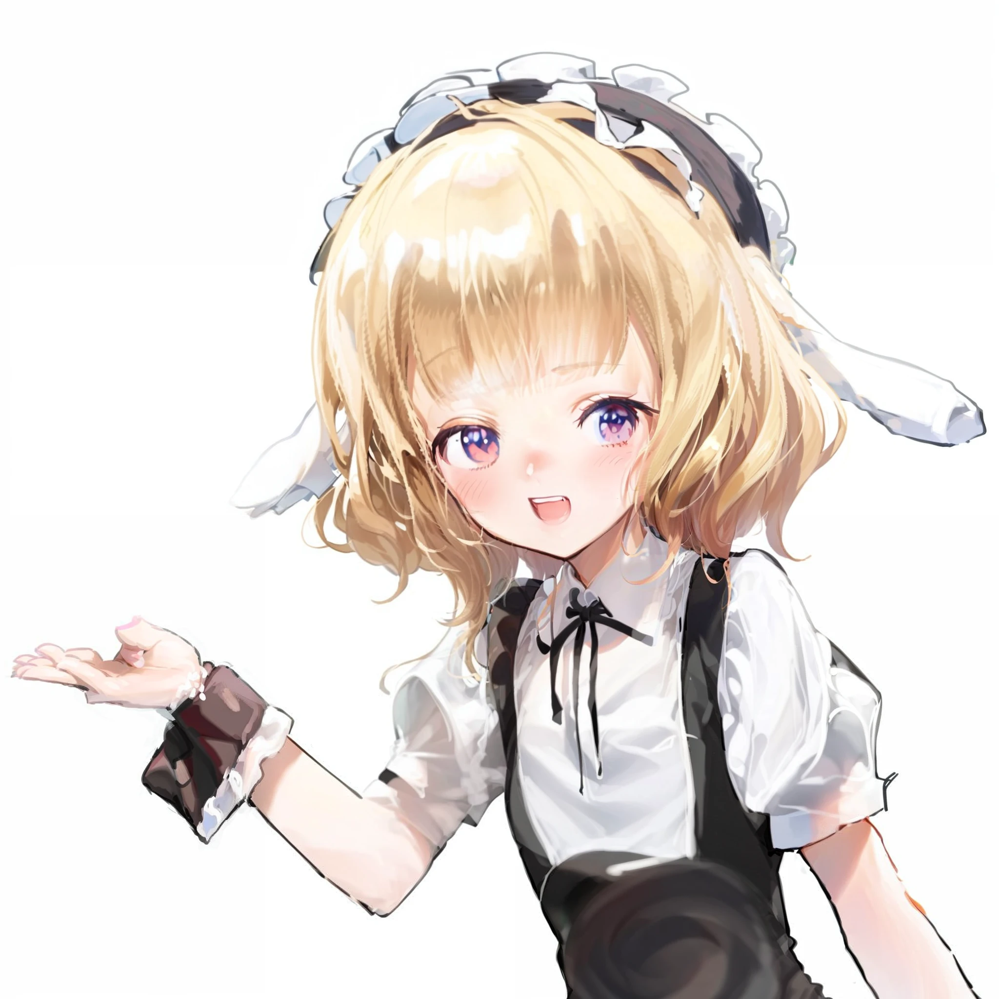 a close up of a person in a uniform holding a hand out, anime girl in a maid costume, anime visual of a cute girl, anime cat girl in a maid costume, anime girl named lucy, small curvy , splash art anime loliall loli girarisa kirisame, loli, lolishid out shikamimi