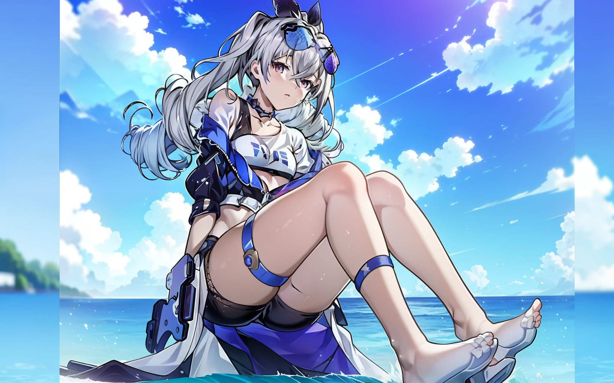 Anime girl in the water,Keep your feet up,Arms outstretched, In the sea, Kantai collection style, azur lane style, 《azur lane》role, Have by the sea, trending on cgstation, Guweiz in Pixiv ArtStation, Pisif, Guviz, Guviz-style artwork, A scene from the《azur lane》videogame