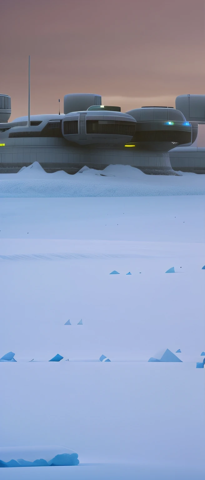 See distant photos from the ice field, Snow and ice wasteland, futuritic architecture, In the distance is the high-tech building of the future, Snowy plains, snow landscape background, background artwork, pillars of ice background, game background, Snowy environment, random background scene, Arte conceitual de inverno, Mobile game background, battleground background