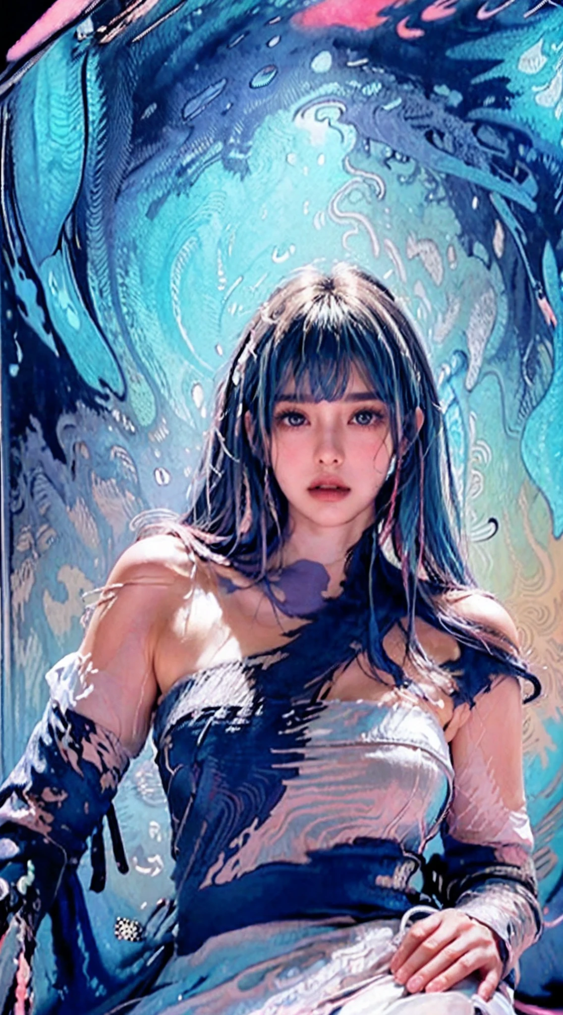 Araffe woman in a wet suit standing in a shower, cabelos molhados, wet flowing hair, Masayoshi Suto e Artgerm, Directed by: Yoshihiko Wada, Artgerm. anime illustration, Artgerm e Ilya Kushinov, Ross Tran 8 K, Artgerm em ArtStation Pixiv, Foto hiper-realista Luis Royo