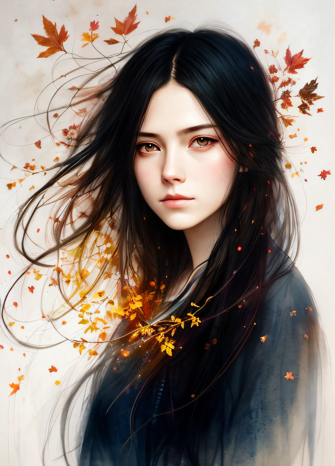 A Woman by Agnes Cecile， luminous design， Soft co lours， Ink droplets， autumn lights，7彩墨水画，meticulous，DETAILED，the girl