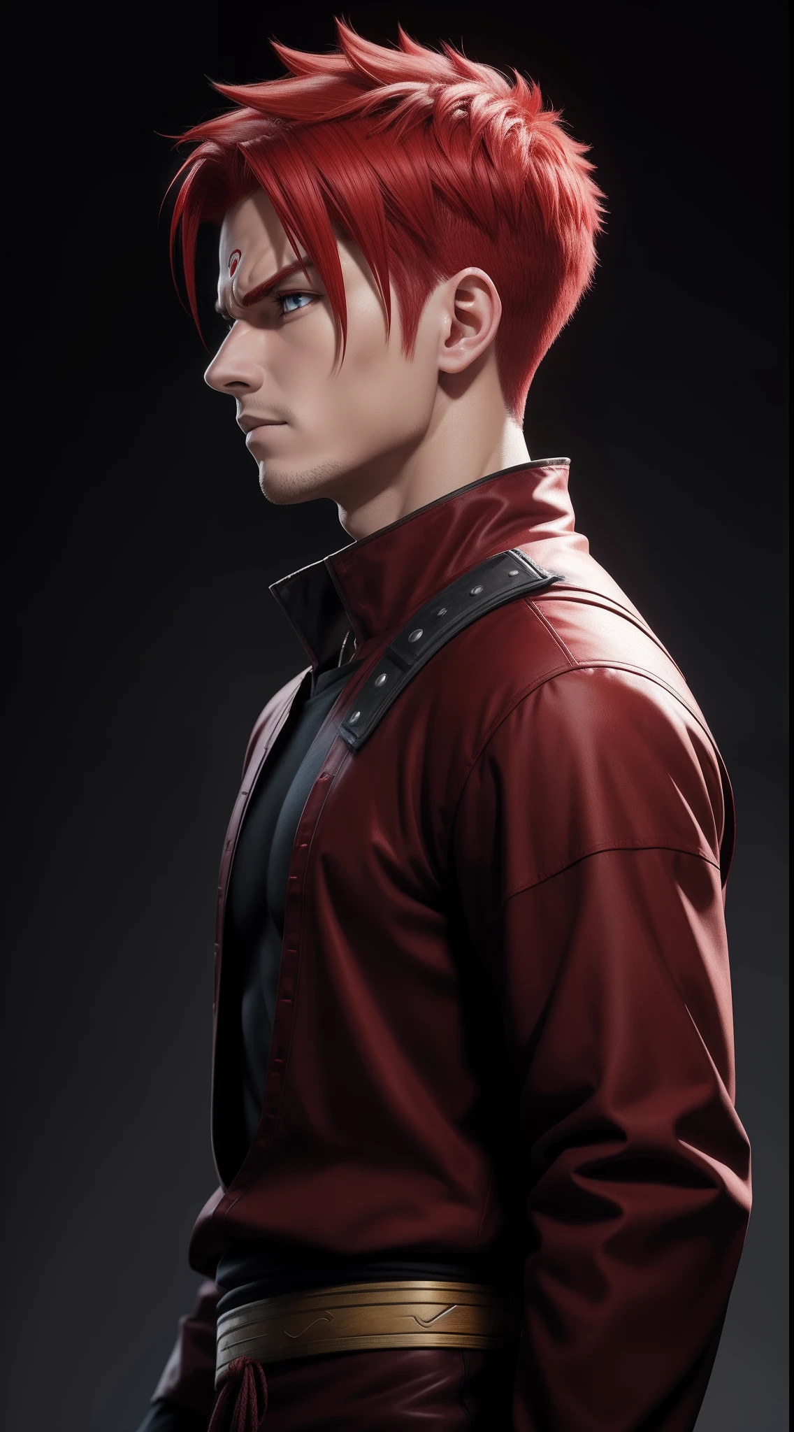 Profile picture, masterpiece, solo, ultra-accurate rendering, amazingly handsome Gaara boy, reliable, savior of the world, simple design, best picture, 8K, light red eyes, plus color with the original demon ninja.
