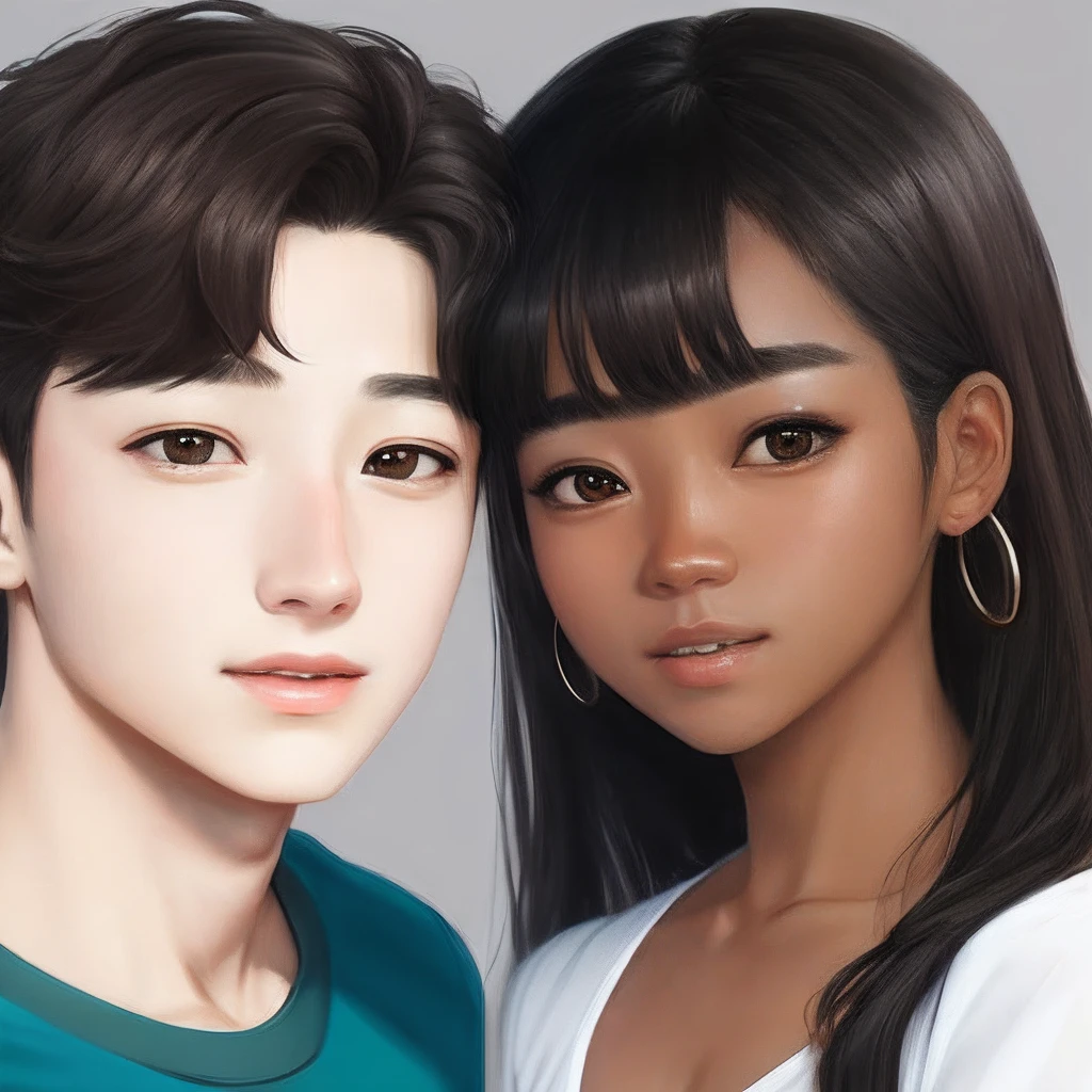 Draw a realistic couple, the boy is Jungkook, and the girl is black skin