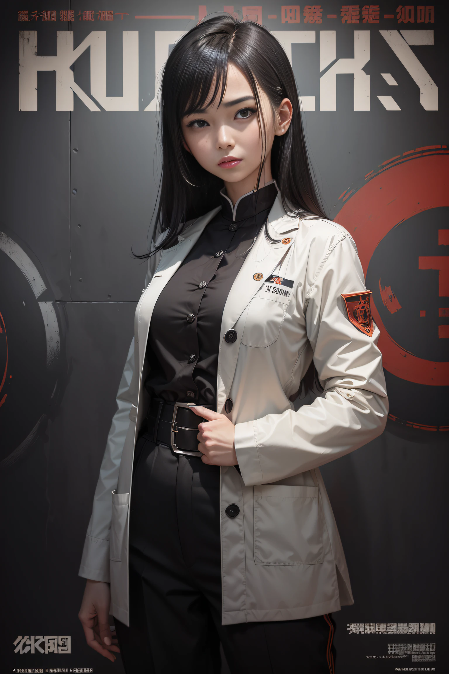 ((((Dramatic))), (((grittiness))), (((Intense))) The movie poster centers on a young female doctor。She stands confidently in the center of the poster，Wear Chinese doctor clothing，long trousers，The costume is neat，With a gentle expression on his face。The background is dark and gritty，There is a sense of danger and a strong feeling。The text is bold and eye-catching，With catchy slogans，Adds to the overall drama and excitement。The color palette is dominated by dark colors，Dotted with bright colors，Make the poster dynamic and visually striking，tachi-e (Magazines:1.3), (Cover-style:1.3), Fashionab, a girl doctor, vibrant, Outfit, posing on a, Front,rich colourful，dyna，Background with，Chinese elements，self-assured，Expressing the，halter，statement，Attachment，A majestic，coil，Runt，Touching pubic area，Scenes，text，Cover of a，boldness，attention-grabbing，