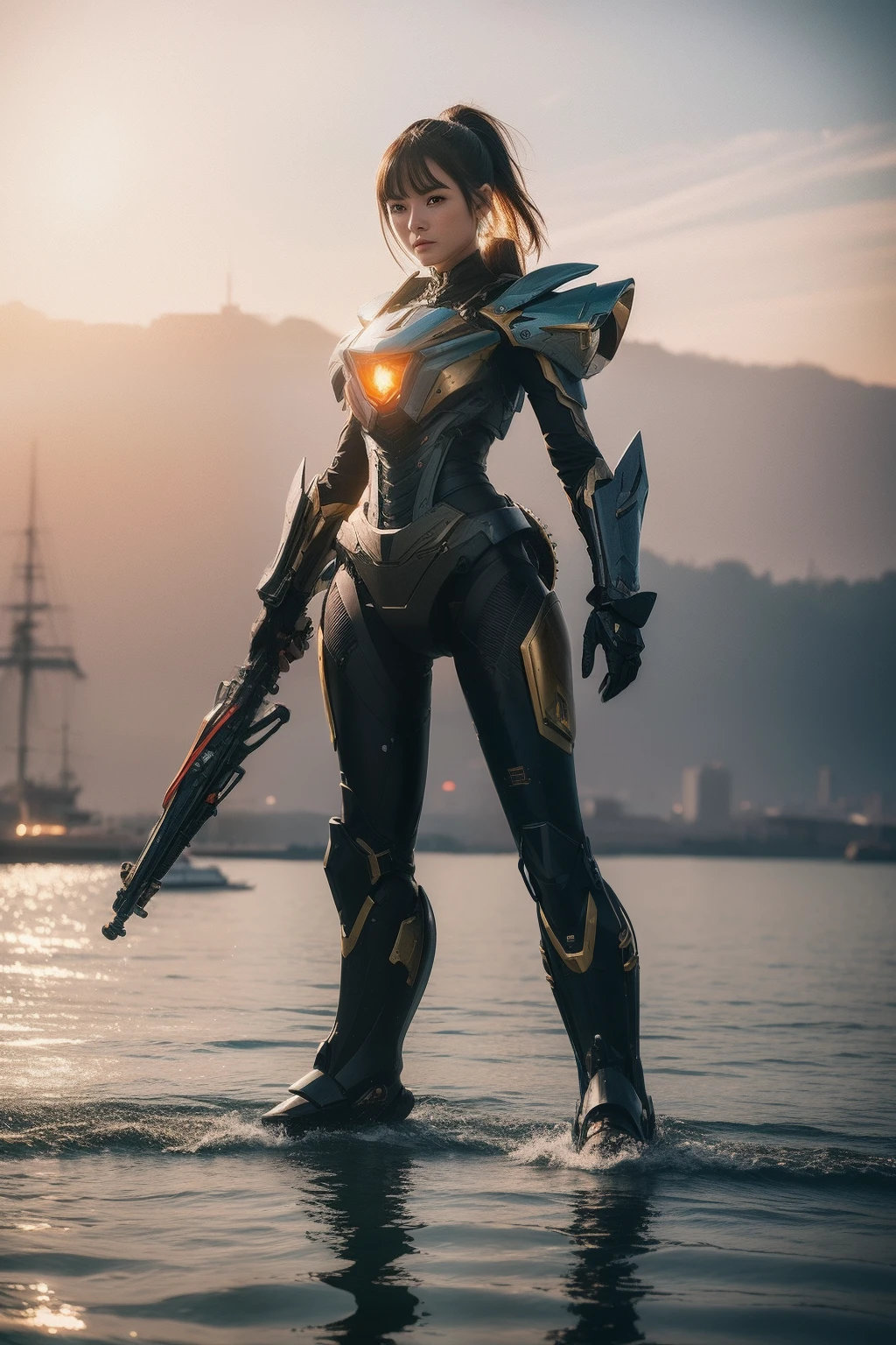 (Extremely detailed Cg Unity 8K wallpaper),(((Masterpiece))),(((Best quality))),((Ultra-detailed)),(Best Illustration),((An extremely delicate and beautiful)),Dynamic Angle,Wind,classic,Spring,(Detailed light),(Sunlight),Beautiful and delicate water,(Painting),(Sketch),(full bloom),(Shine),From the movie New Century Evangelion,orange theme,Best quality,Masterpiece,Realistic,professional,Vivid colors,Ultra-fine painting,Portrait,anime big breast,Photogram,number art,Fantasyart,3d graphic,Cinematic_lighting,Strong_rim_Light,rim-light,Ambient_Light,Tyndall effect,moodylighting,Huge_filesize,Real,female pervert,Mecha musume,Cyborg,Tights combat suit,Power armor,Cut clothes,Japanese_Armor, A steampunk-inspired, futuristic battle-ready jetski skims across the water with a fierce presence. Intricate gears and brass fittings adorn its hull, showcasing the perfect blend of advanced technology and Victorian aesthetics. This realistic masterpiece glistens under the sun, ready for action.