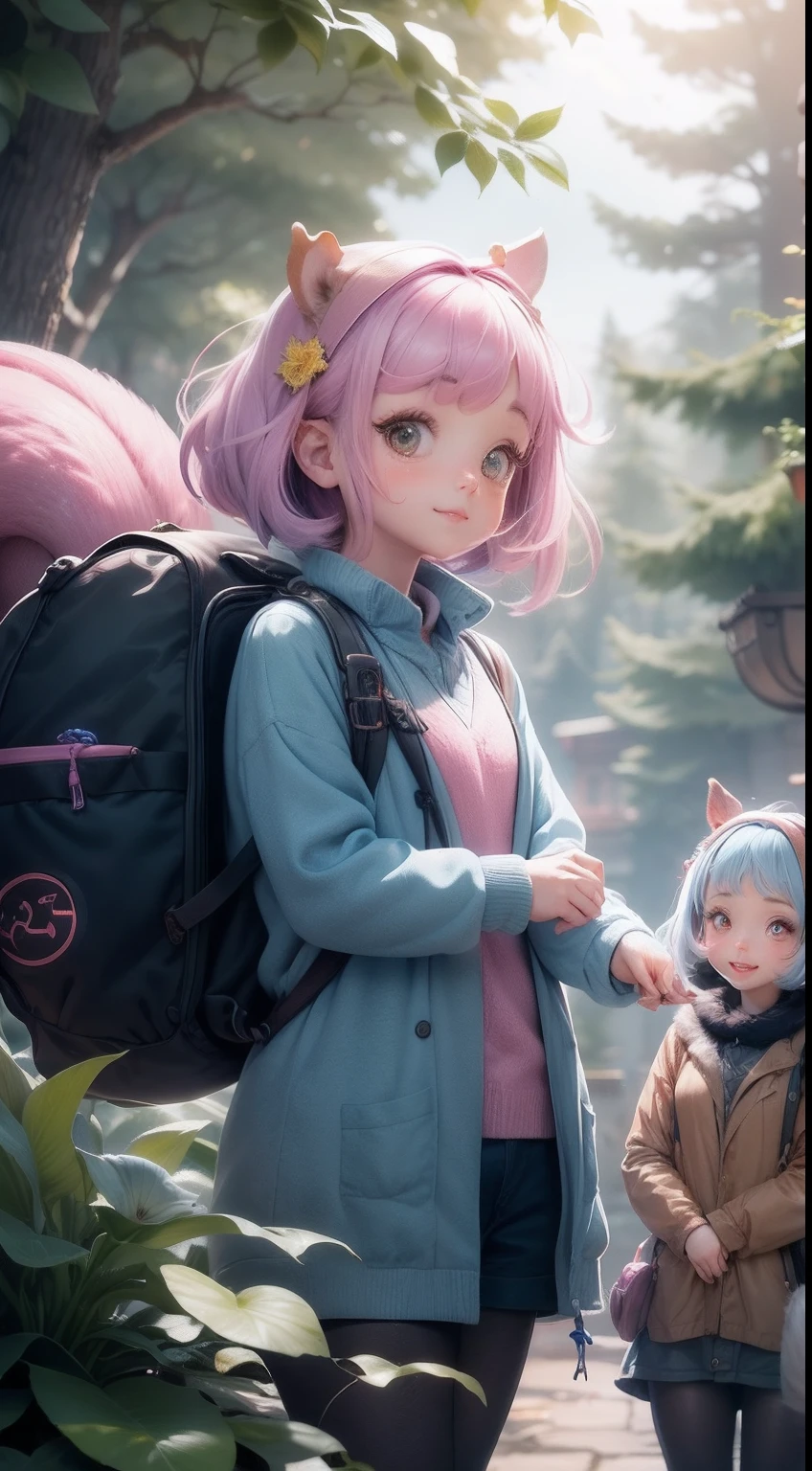 Three friends Lily,Ben and Max see a magical creature—a talking squirrel,His name is Sparkle。!
