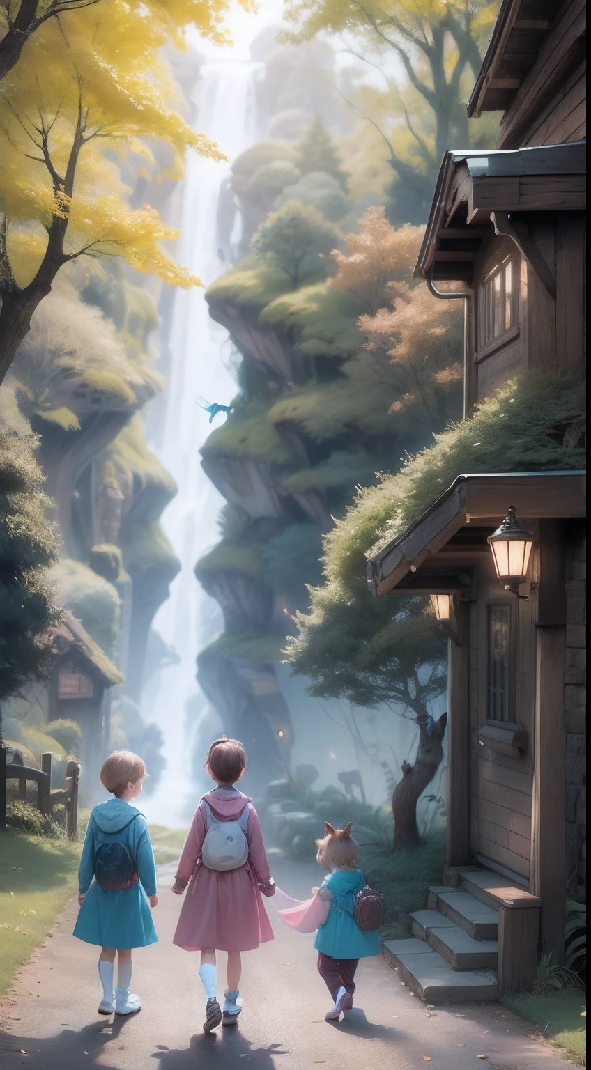 Three friends Lily,Ben and Max see a magical creature—a talking squirrel,His name is Sparkle。!