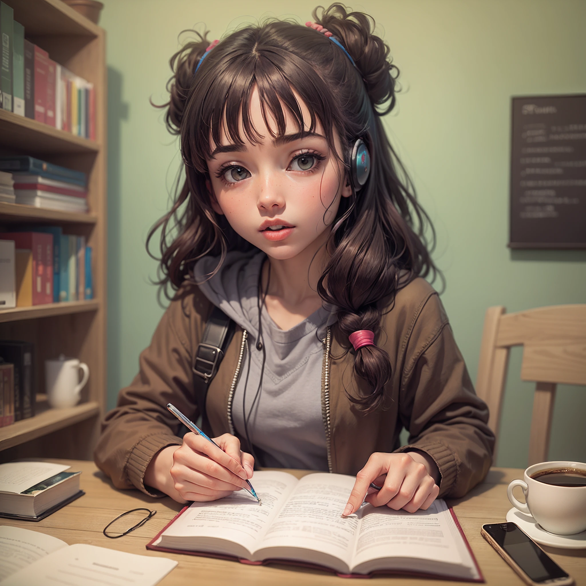 Lofi, menina,fone de ouvido, estudando,coffee mug --auto --s2