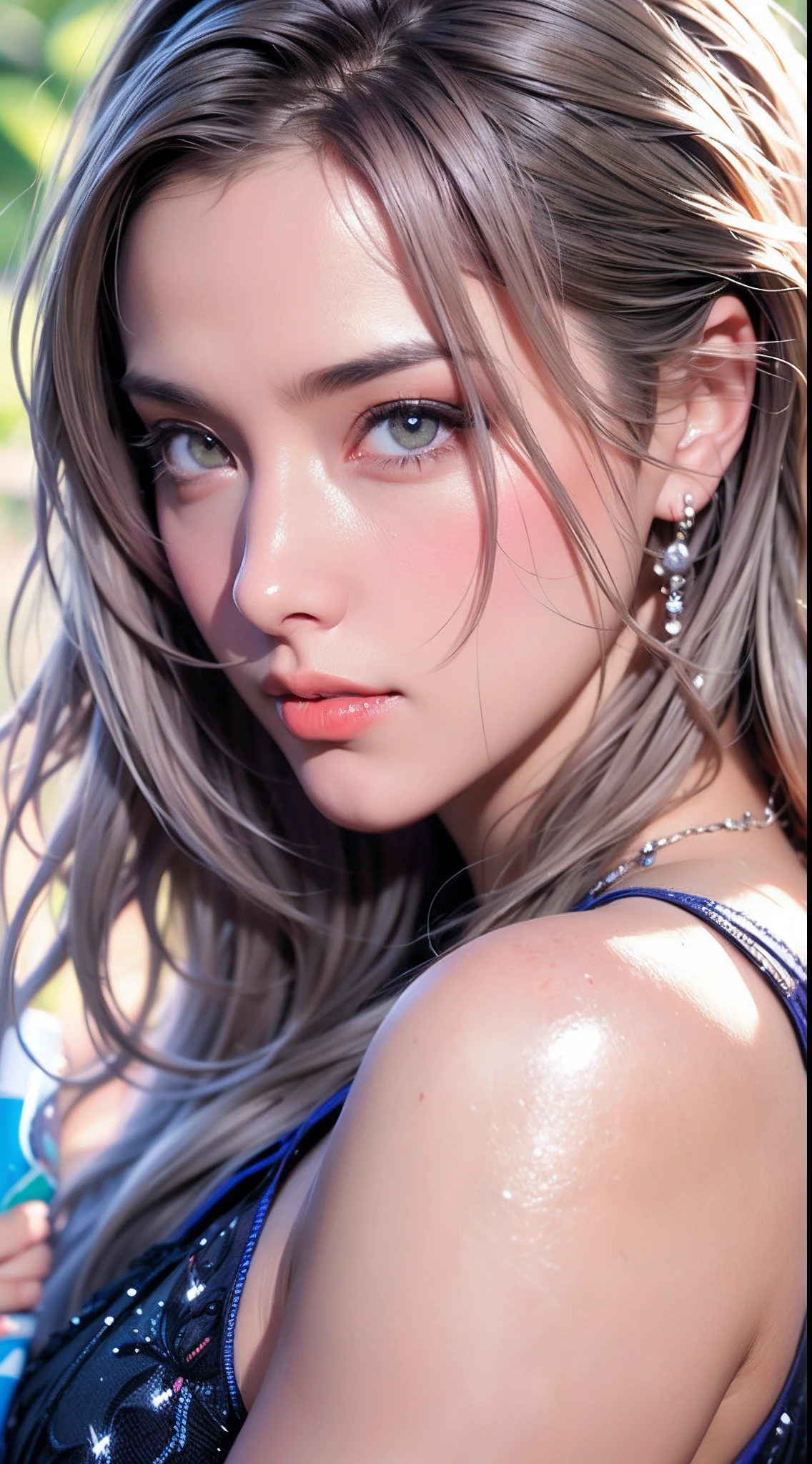(highest quality、4k、masterpiece:1.3)、Glamorous Japan Woman、1 girl、(skin、perfect body:1.2)、abs:1.1、dark brown hair:1.1、(outdoor shower、wet clothes:1.2)、every night、highly detailed face、lip details、detailed eye、double eyelid、big nipples、See-through、