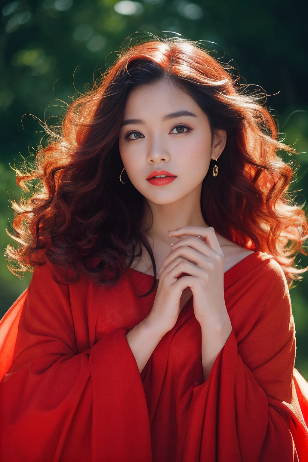 32K（tmasterpiece，k hd，hyper HD，32K）Flowy large curly hair，Flowing rouge，ponds，zydink， a color，  Asian people （Silly girl）， （Silk scarf）， Combat posture， looking at the ground， Large rolls of rouge， Flowing rouge curls， Crocodile skin skull headdress， Chinese long-sleeved clothing， （abstract ink splash：1.2）， Pink lotus background，Water lily flower protector（realisticlying：1.4），Rouge hair，Autumn is in full swing，The background is pure， A high resolution， the detail， RAW photogr， Sharp Re， Nikon D850 Film Stock Photo by Jefferies Lee 4 Kodak Portra 400 Camera F1.6 shots, Rich colors, ultra-realistic vivid textures, Dramatic lighting, Unreal Engine Art Station Trend, cinestir 800，Large curls，Flowing rouge