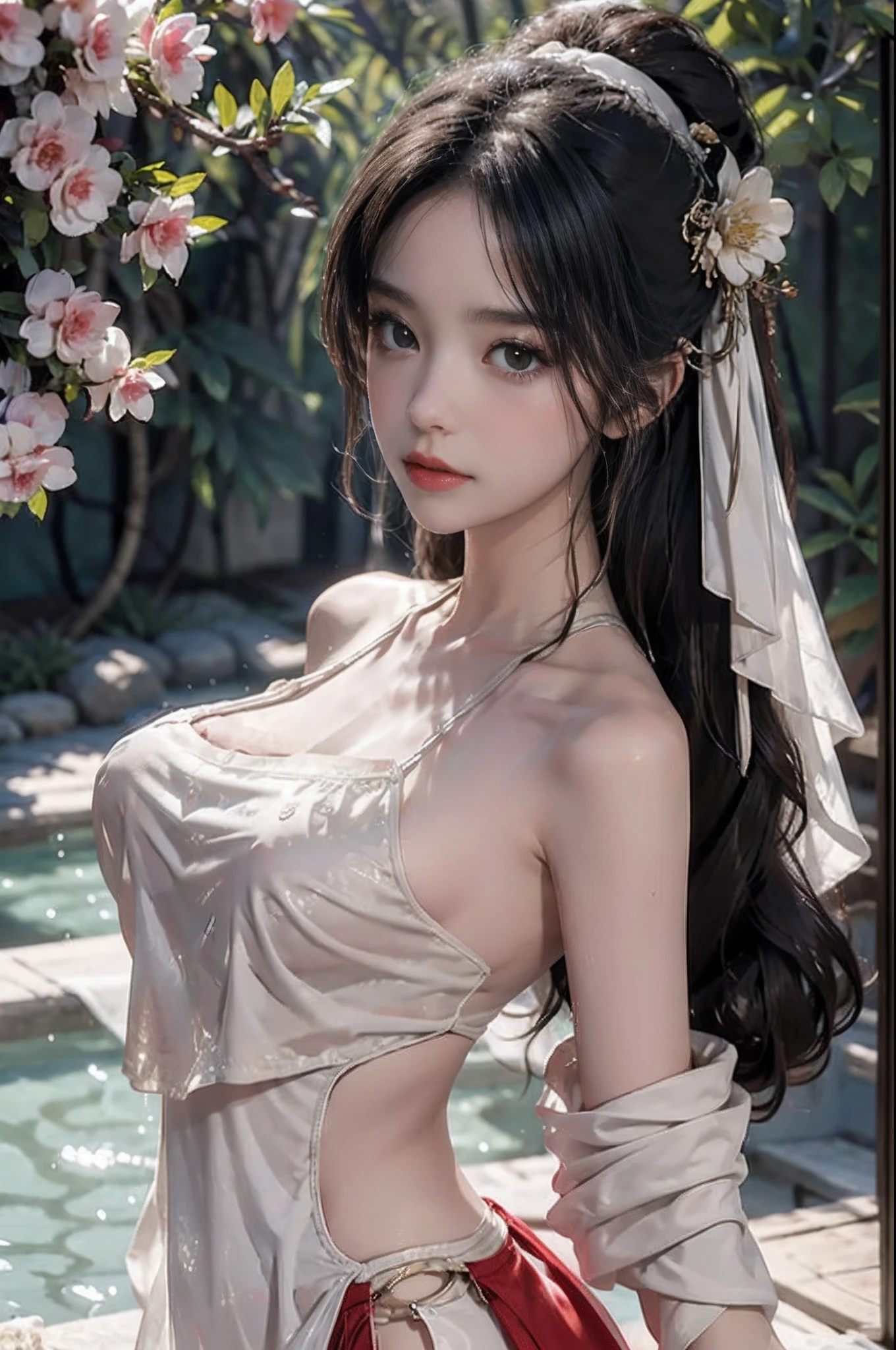 Bath、Bathing foam、nedium breasts,20yo woman, (tmasterpiece: 1.4), (8K, realisticlying, RAW photogr, best qualtiy: 1.4), The nipple areola is clearly shaped,