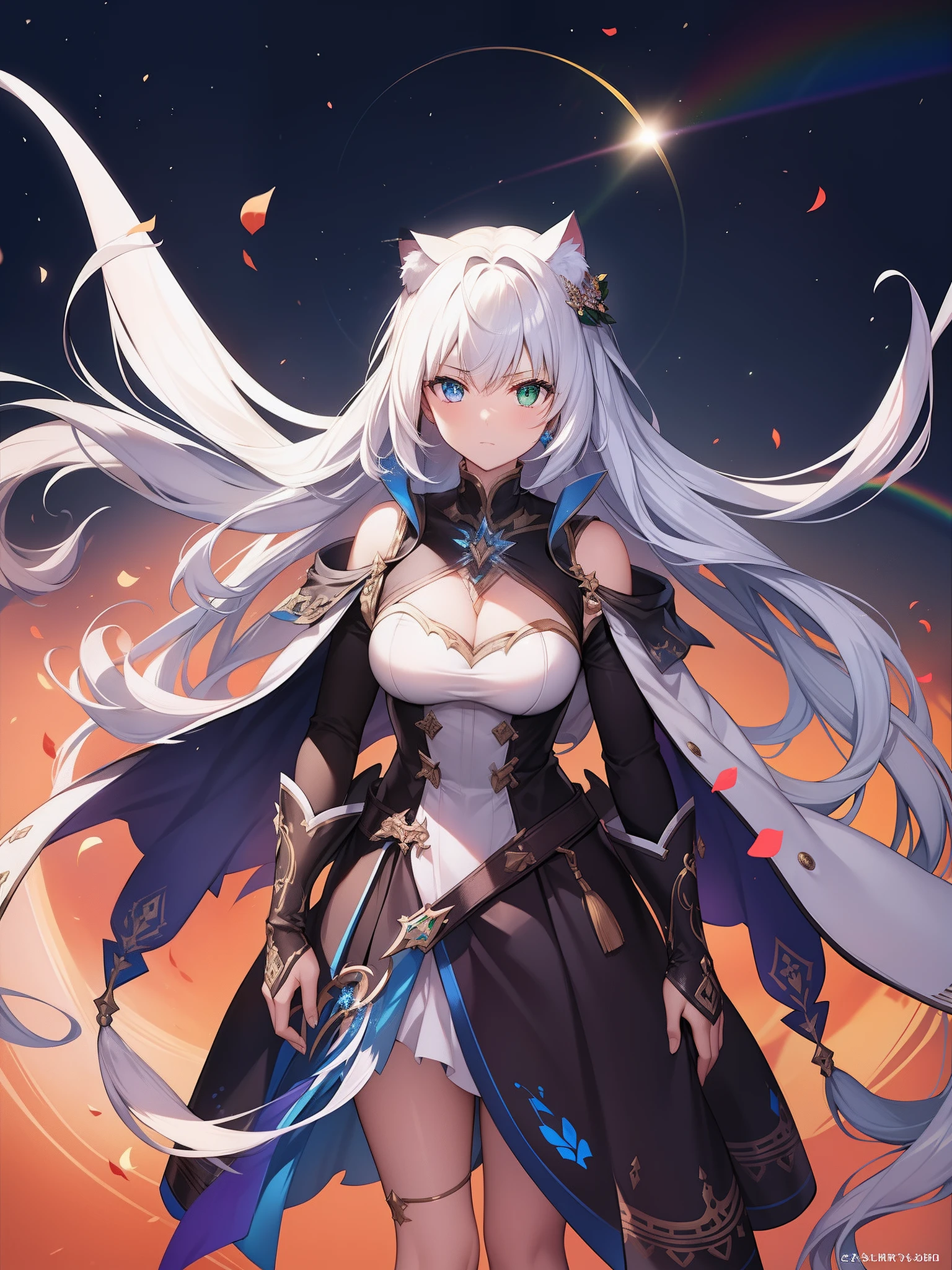 cat ear, Hair sways a lot, Green eyes glow