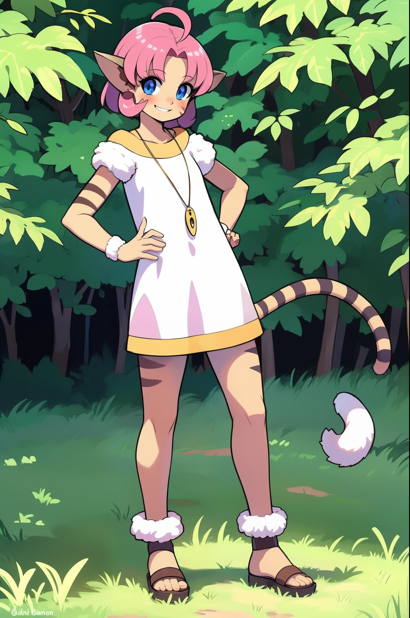 merle, standing smile, tail, catgirl