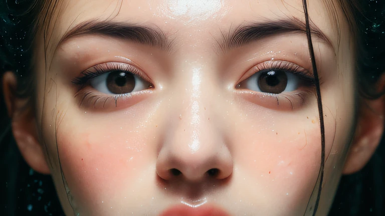 （（top Quority，8k，tmasterpiece：1.3）），woman（Lean  hot spring），perspired，Water droplets on the forehead of the face，exteriors，background urban cityscape，Overhead，Sharp focus：1.2，cute women：1.4，（（Layered Hair Style）），（white  shirt），Very detailed face and skin and hair texture，Knotted brunette hair，Wet textured hair，Moist body，Detailed eyes， 二重まぶた，White skin of the，Beautiful legs， beautiful delicate nose，Lovely young 17 years younger，dynamic angle，Deleite para la vista，Compositional suggestiveness，while emphasizing the subject's hair，The eye，Mouth and movements，At the same time, it exudes a melancholic mood characterized by calming tones and a mixture of contrasts of light and shadow。