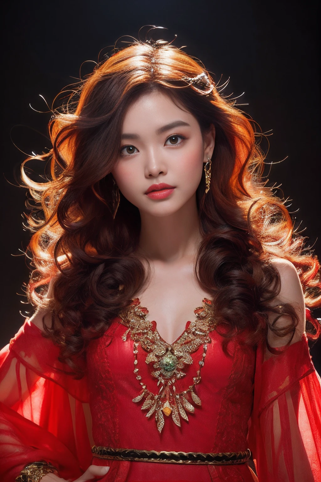 32K(tmasterpiece,k hd,hyper HD,32K)Large flowing curls,Flowing rouge,ponds,zydink, a color, Asian people (Silly girl), (Silk scarf), Combat posture, looking at the ground, Large rolls of rouge, Flowing rouge curls, Crocodile skin skull headdress, Green Chinese long-sleeved clothing, (abstract ink splash:1.2), Pink lotus background,Water lily flower protector(realisticlying:1.4),Rouge hair,Autumn is in full swing,The background is pure, A high resolution, the detail, RAW photogr, Sharp Re, Nikon D850 Film Stock Photo by Jefferies Lee 4 Kodak Portra 400 Camera F1.6 shots, Rich colors, ultra-realistic vivid textures, Dramatic lighting, Unreal Engine Art Station Trend, cinestir 800,Large curls,Flowing rouge