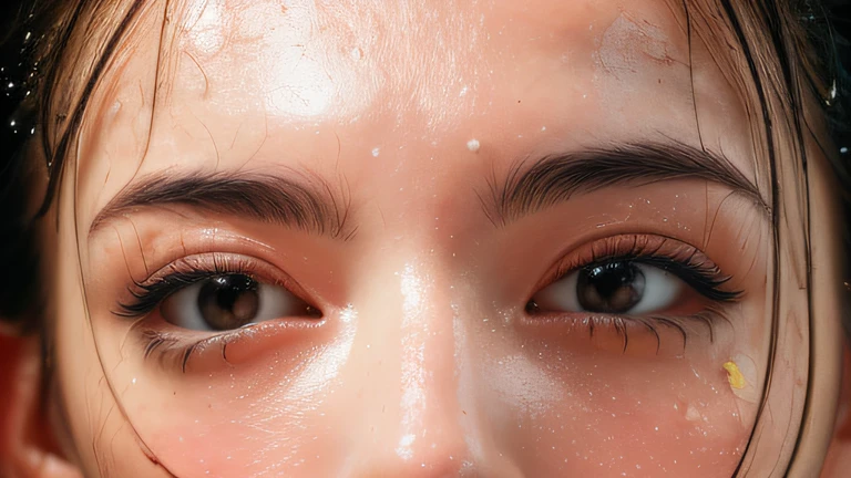 ((top Quority,8k,tmasterpiece:1.3)),woman(Lean hot spring),perspired,Water droplets on the forehead of the face,exteriors,background urban cityscape,Overhead,Sharp focus:1.2,cute women:1.4,((Layered Hair Style)),(white shirt),Very detailed face and skin and hair texture,Knotted brunette hair,Wet textured hair,Moist body,Detailed eyes, 二重まぶた,White skin of the,Beautiful legs, beautiful delicate nose,Lovely young younger,dynamic angle,Deleite para la vista,Compositional suggestiveness,while emphasizing the subject's hair,The eye,Mouth and movements,At the same time, it exudes a melancholic mood characterized by calming tones and a mixture of contrasts of light and shadow。